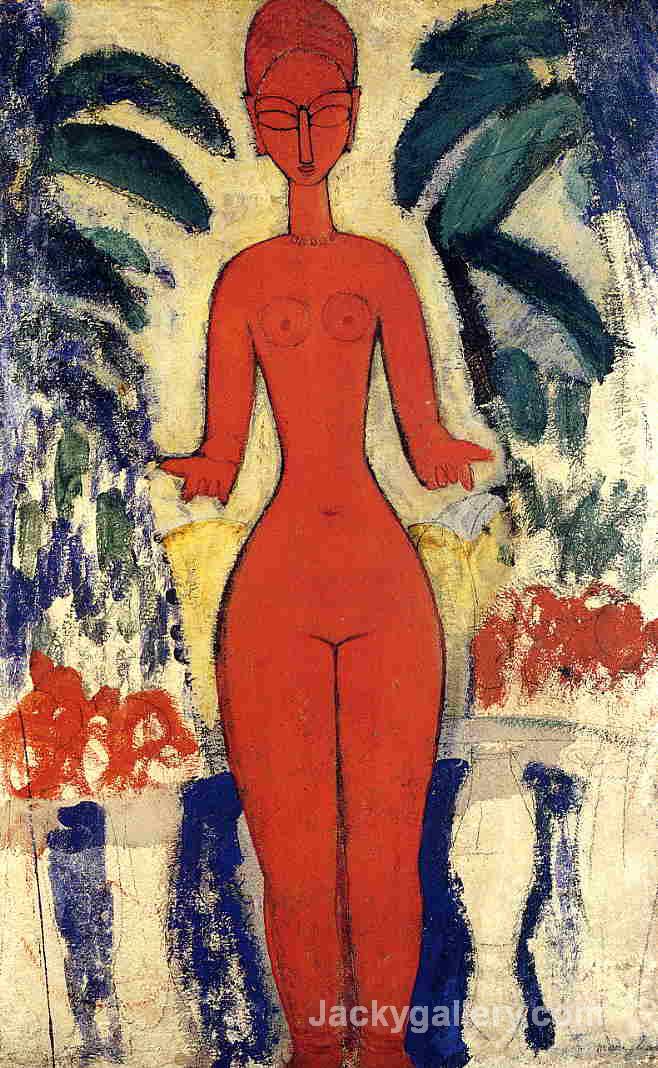 Standing Nude with Garden Background by Amedeo Modigliani paintings reproduction
